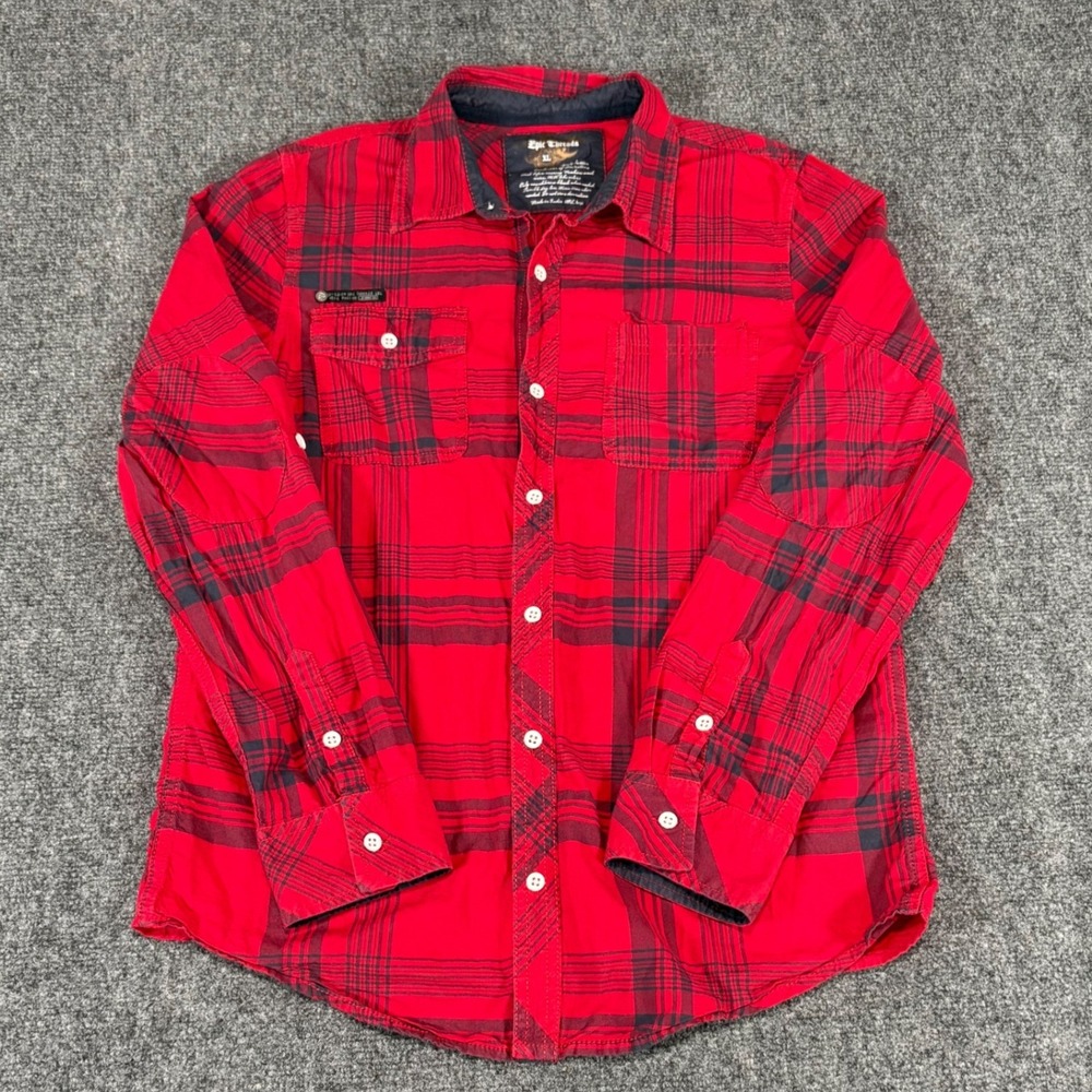 Epic Threads Mens XL Red Plaid Long Sleeve Button Down Cotton Western Shirt